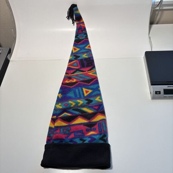 VTG 90s Kids Long Jester Stocking Ski Hat Geometric Aztec USA Made Retro Bright - Picture 2 of 5